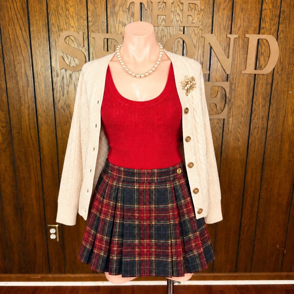 Red Ribbed Knit Sweater Vest Linda Matthews 1X 90s Preppy Dark Academia Classic